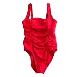 NWT Universal Standard Red Square Neck Ruched Vacation Beach Resort Swimsuit 2XS